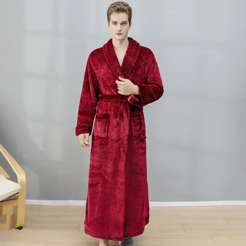 Coral Velvet Thick Couple Bathrobes WineRed Male M 40-60kg