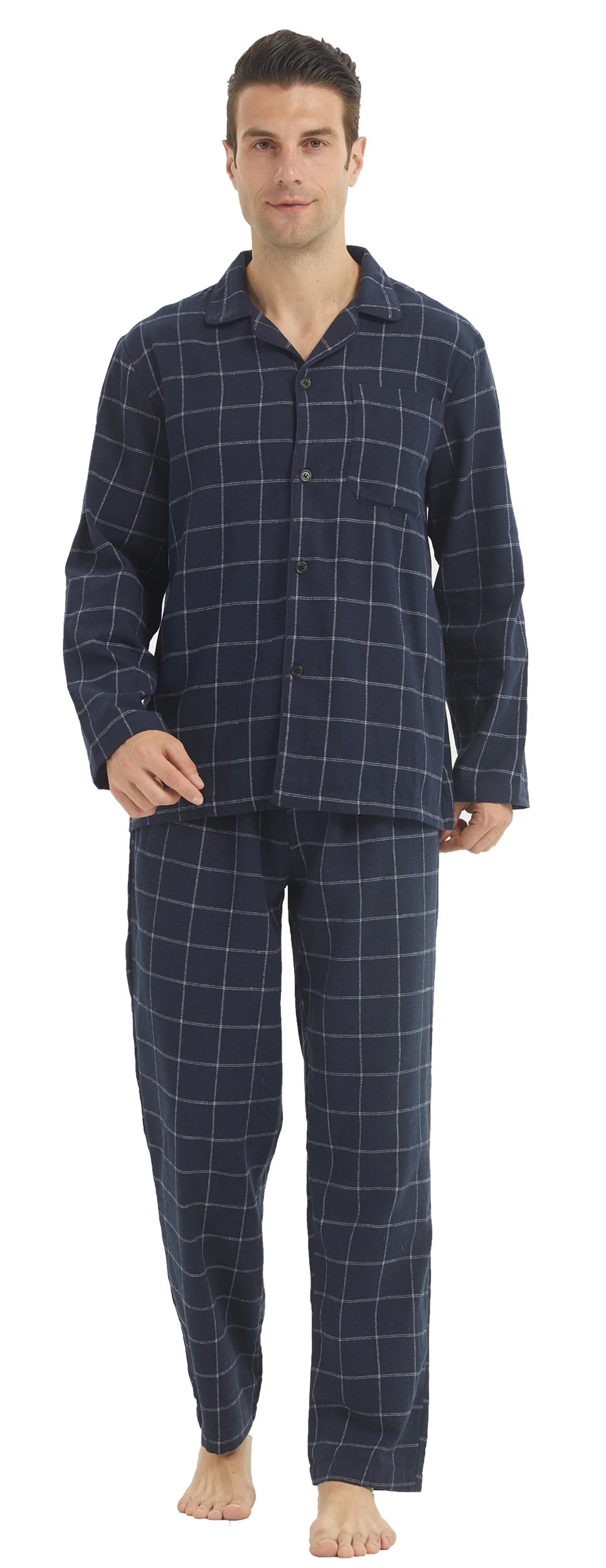 Mens Flannel Pajama Sets Navy Black Plaid M