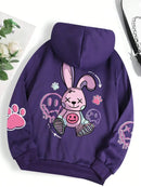 Casual Printed Female Hoodies Purple XXL