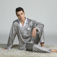 Men's Printed Silk Pajamas for Spring Silver circle