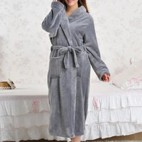 Coral Fleece Long Robe Kimono Gown Gray XL