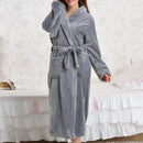 Coral Fleece Long Robe Kimono Gown Gray L