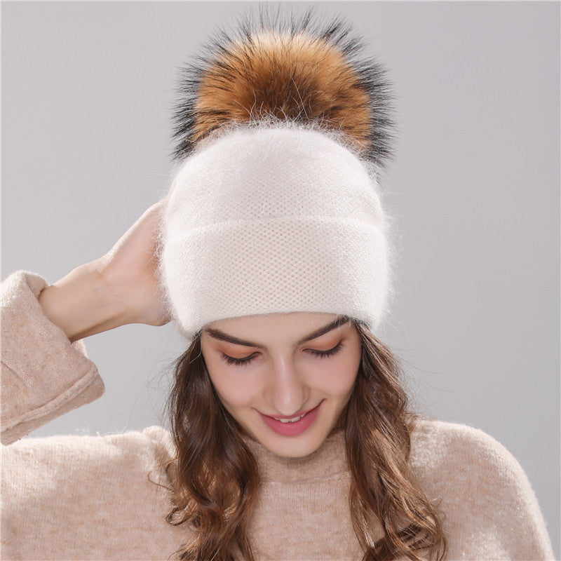 Angola Rabbit Fur Hat For Girls Beige M