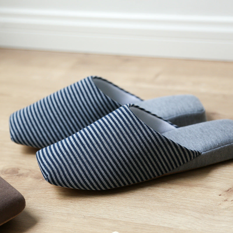 Striped Soft Bottom Bedroom Slippers Maledark blue stripes Male models 40or44