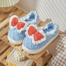 Cute Bow Cotton Slippers For Women Blue