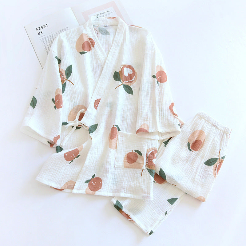 Cotton Kimono Loungewear Set White Love Fruit