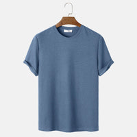 Men Summer Solid Color Round Neck Basic T-Shirts Blue