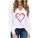 Vneck Valentines Day Printed Tshirt Cross-border Longsleeved Loose Top White