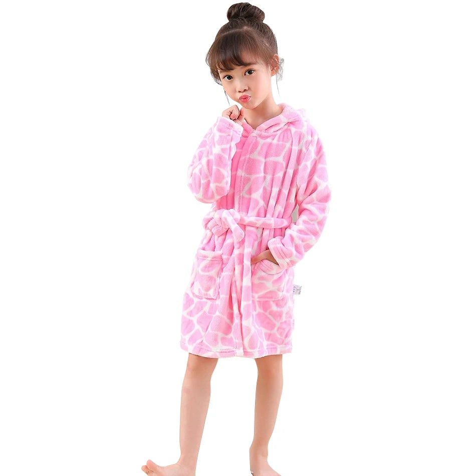 Children Hooded Flannel Bathrobe EF50A0 Size 140(9-10 Years)