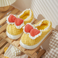 Cute Bow Cotton Slippers For Women Yellow