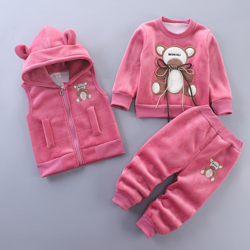 Children's Pyjamas Three Piece Set Bow Bear Set Pink