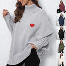 Knitted Loose Lapel Solid Color Turtleneck With Woven Love Stickers For Women