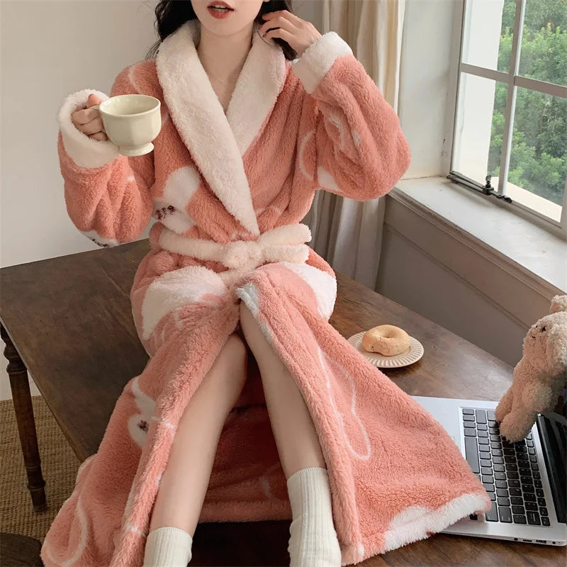 Women's Pajamas and Sleepwear Warm Robe Sets Pink XXL(70-80kg)