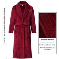 Thick Thermal Velvet Bathrobe With Thin Belt For Men Wine Red Twist