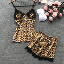 Silk Animal Print Pajamas Set With Lapels For Women 2 Style