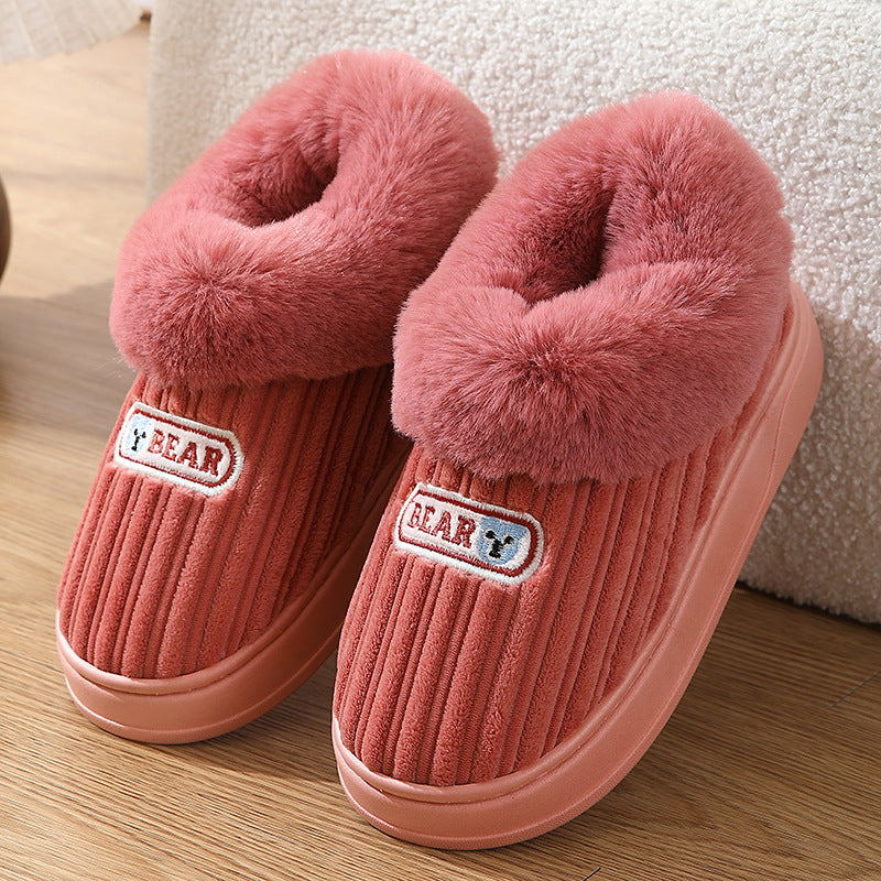 Warm House Slippers  Covered Heel Cotton Shoes Indoor Thick-soled Non-slip Fluffy Slippers