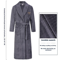 Thick Thermal Velvet Bathrobe With Thin Belt For Men Medium Gray Wheat