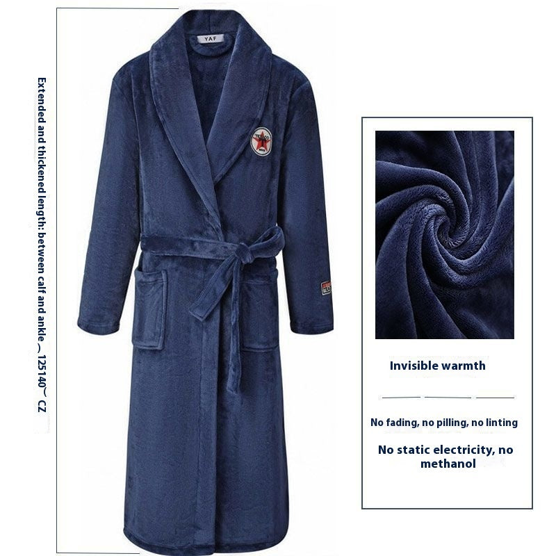 Thick Thermal Velvet Bathrobe With Thin Belt For Men Pure Blue Men