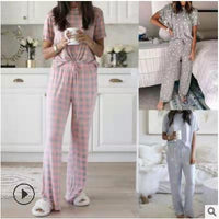 Two-piece Printed Short-sleeved and Pants Pyjamas Set For Women