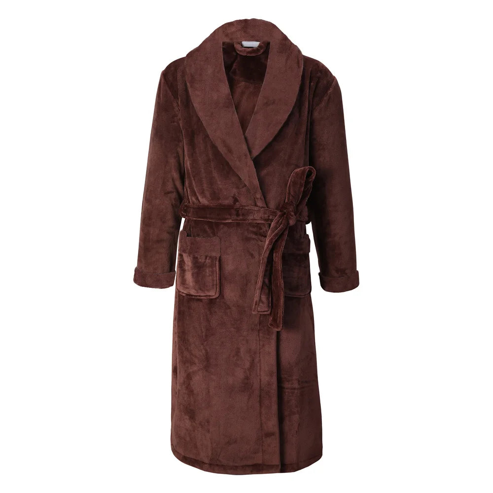 Flannel Robe Kimono Bathrobe Gown Brown 11 L