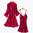 Satin chiffon strap nightgown Wine Red