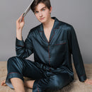 New Spring And Autumn Silk Pajamas For Women Dark greenmen