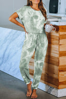 One Piece Tie Dye Print Pajamas Loungewear For Women 8860green