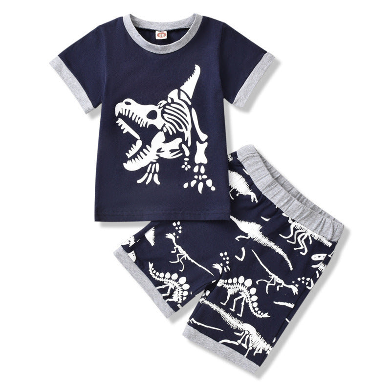 Summer Short-sleeved Dinosaur Children's Clothing Dark Blue