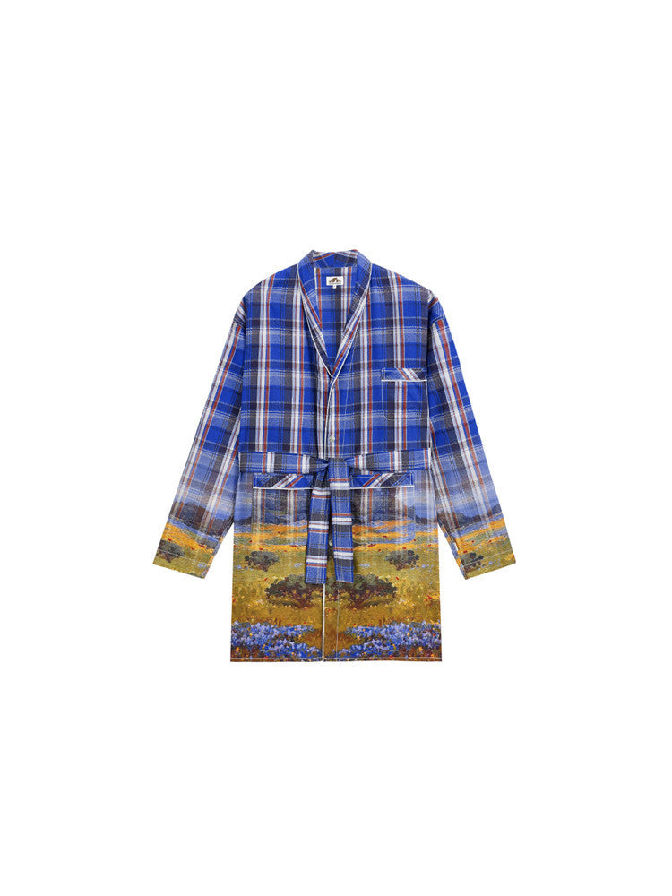 Oil Painting Gradient Printing Bathrobe Plaid Long Pajamas