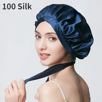 Pure Silk Hair Bonnets For Women Navy free size