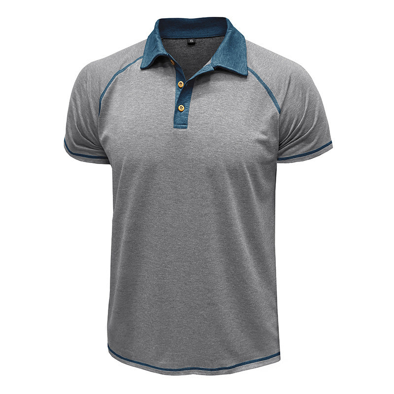 Short-sleeved Lapel T-shirt POLO Bottoming Shirt Men Clothing Light Gray