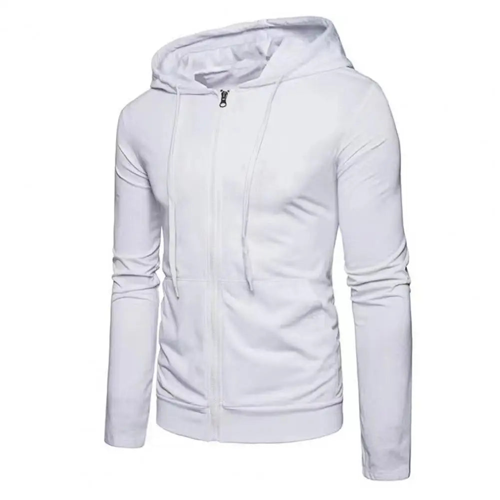 Long Sleeve Jacket Hoodie - Zipper Closure White XL