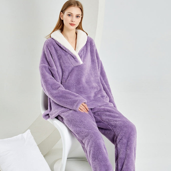 Flannel Pajamas Set Purple Without Embroidery