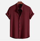 Short Sleeve Loose Shirt Top Summer Mens Clothing Wine Red