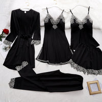 5pcs Pajama Set Women Black