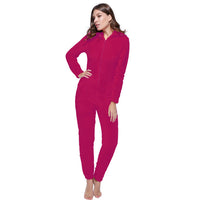 Winter Warm Pyjamas Fluffy Jumpsuits Sleepwear Dark pink