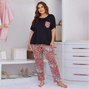 Women's Fashion Short Sleeve Shirt And Printed Pants Loungewear Set