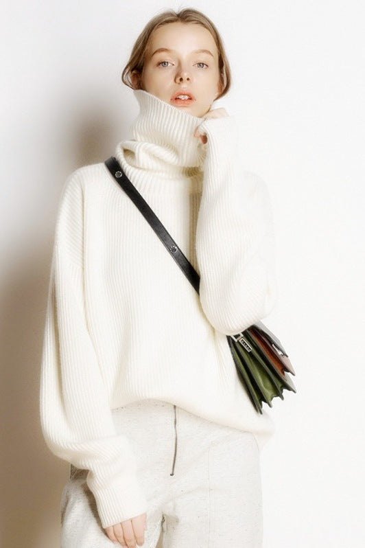 High collar Wool + cashmere sweater White