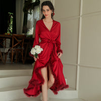 Women's Feather Satin Long Robe