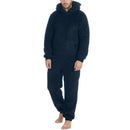 Fashion Zipper Thermal Plush Jumpsuit Thermal Pajamas Navy Blue