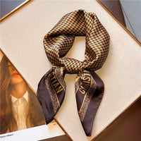 Houndstooth Printed Square Scarf brown