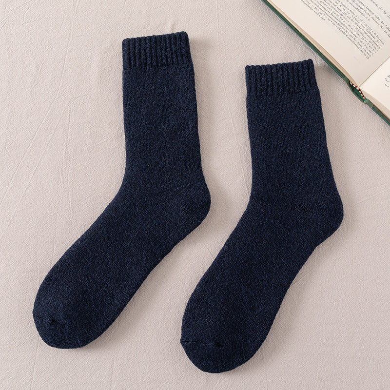 Warm Wool Socks Men Thickened Fleece Lined Navy Blue Free Size