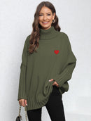 Knitted Loose Lapel Solid Color Turtleneck With Woven Love Stickers For Women