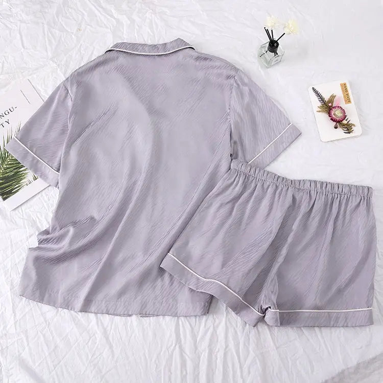 Ladies Soft Silk Pajamas Short Sleeve Sleepwear 2 Piece Pjs Set