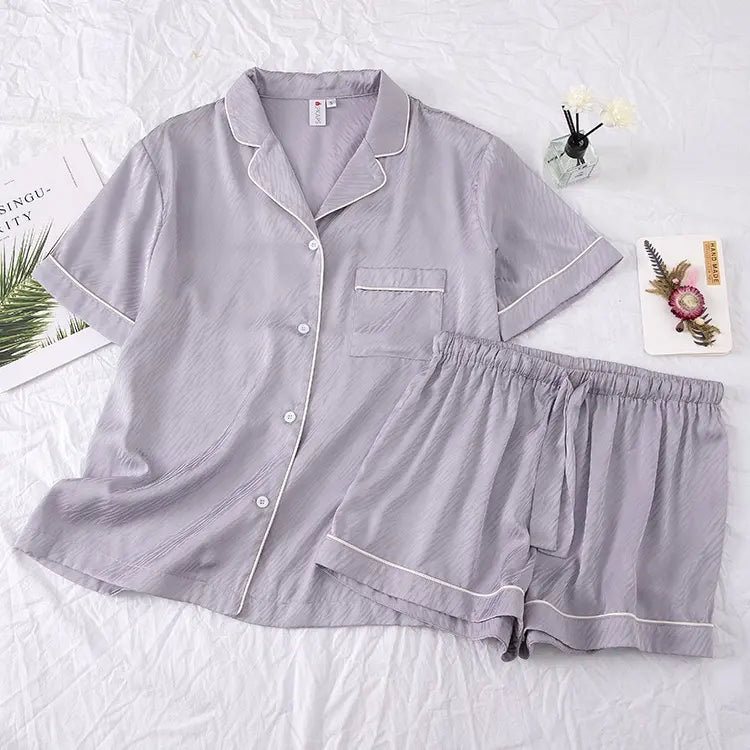 Ladies Soft Silk Pajamas Short Sleeve Sleepwear 2 Piece Pjs Set