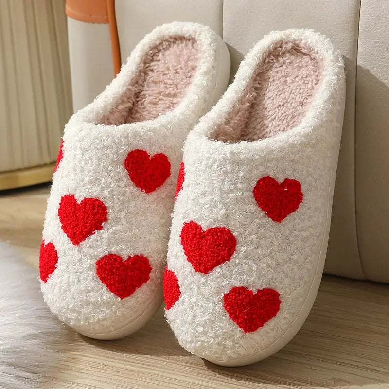 Smile Peach Heart Plush Indoor Slippers