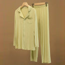 Button Down Soft Matching Bamboo Modal Long Pajamas Sleepwear Set for Women