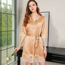 Durable Silk Short Bathrobe With Lace Hem