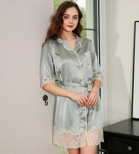 Durable Silk Short Bathrobe With Lace Hem