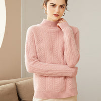 Pure Cashmere Twisted Half Turtleneck Thickened Sweater Lotus Pink